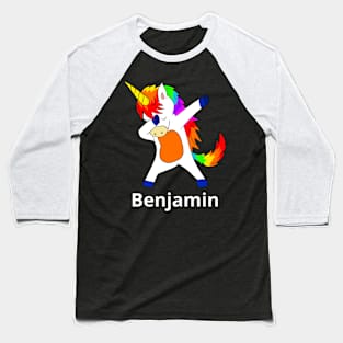 Benjamin First Name Personalized Dabbing Unicorn Baseball T-Shirt